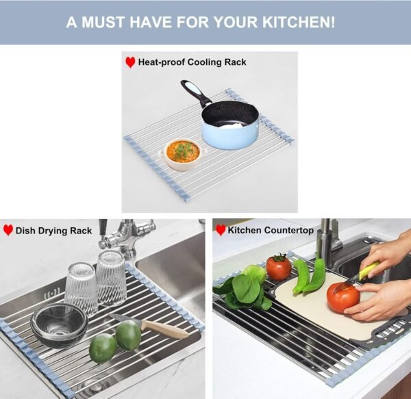 Over The Sink Dish Drying Rack, Roll Up Dish Drying Rack Kit... - Image 4