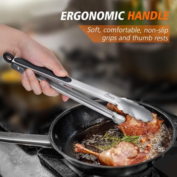 Hotec Stainless Steel Kitchen Tongs Set of 2 - 9" and 12", L... - Image 5