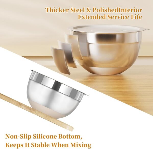 Mixing Bowls with Lids Set, 6 Piece Stainless Steel Nesting ... - Image 6