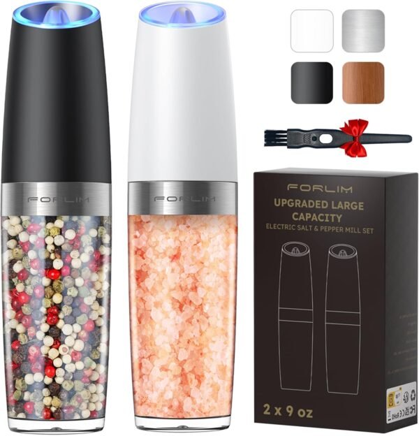 FORLIM Electric Salt and Pepper Grinder Set, Upgraded 9 Oz C...