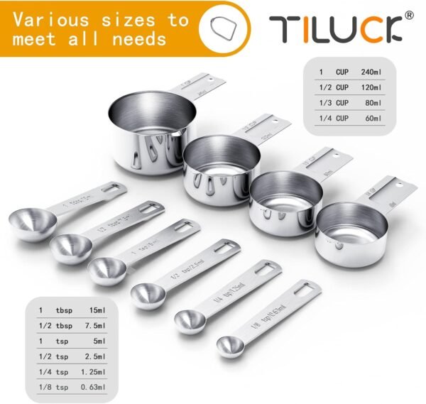 TILUCK Stainless Steel Measuring Cups & Spoons Set, Cups and... - Image 2