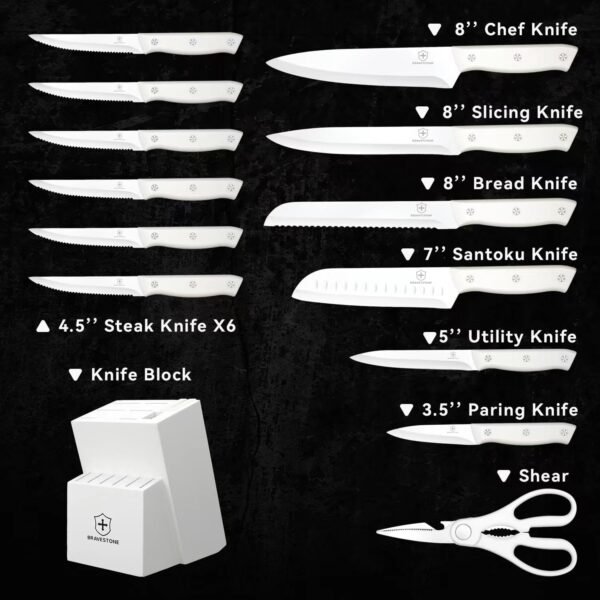 BRAVESTONE Knife Set, 15 Piece Kitchen Knife Set with Block ... - Image 2