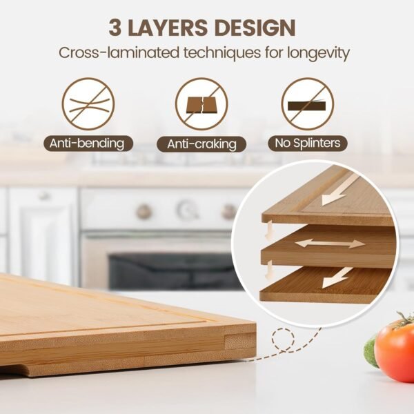 Kikcoin Bamboo Cutting Boards for Kitchen, Extra Large Wood ... - Image 3
