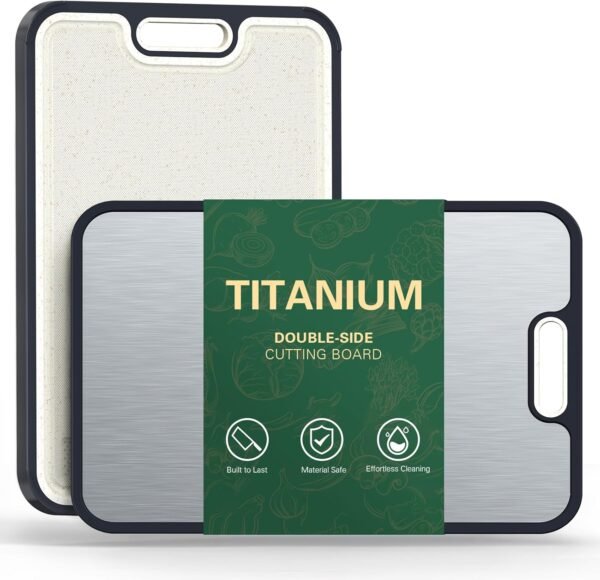 Titanium Cutting Board, Double-Sided Titanium & Straw Plasti...