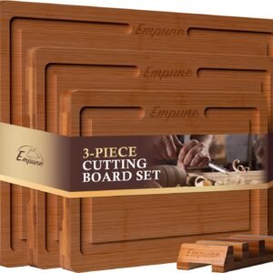 Empune Bamboo Cutting Board Set, Wood Cutting Boards for Kit...