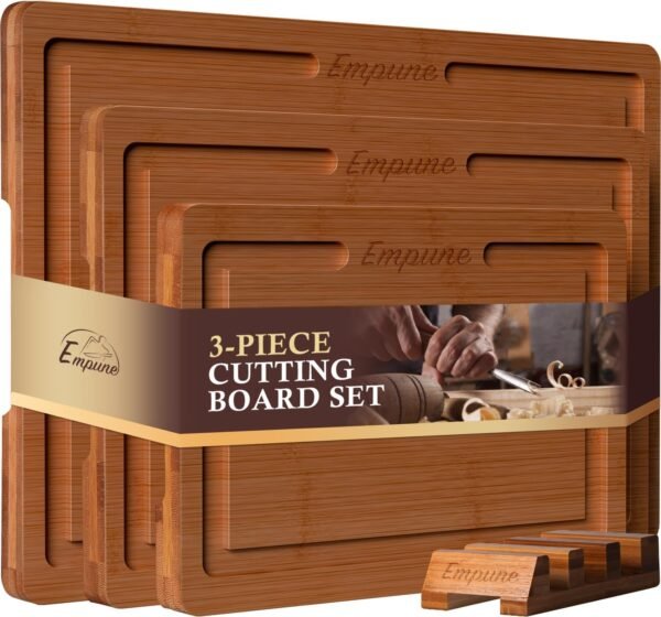 Empune Bamboo Cutting Board Set, Wood Cutting Boards for Kit...