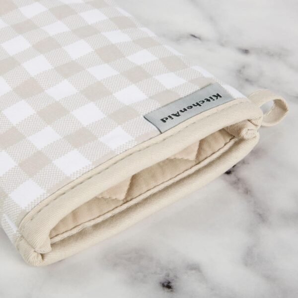 KitchenAid Gingham Oven Mitt 2-Pack Set, Milkshake, 7"x13" - Image 3