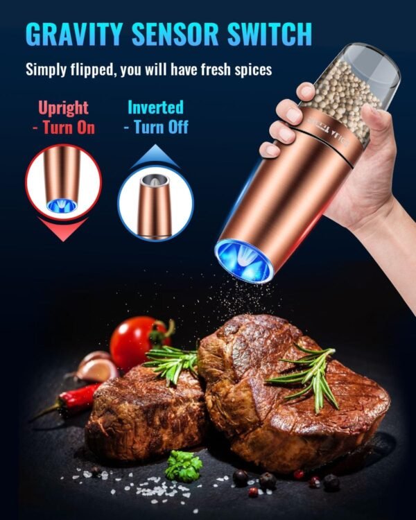 Gravity Electric Pepper and Salt Grinder Set, Adjustable Coa... - Image 3