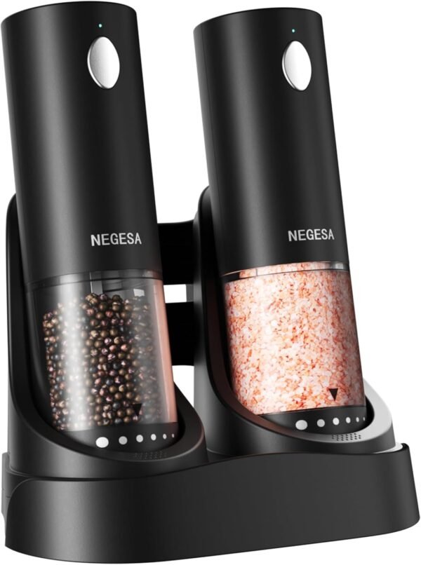 Electric Salt and Pepper Grinder Set with Rechargeable Base ...