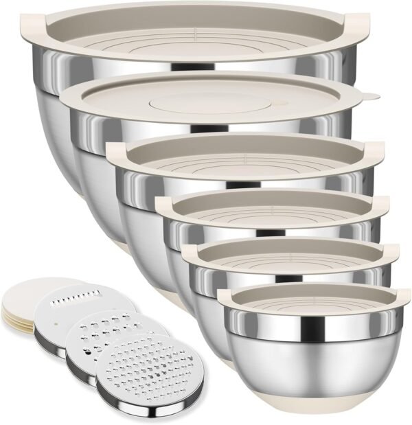 Mixing Bowls with Lids Set, 6 Piece Stainless Steel Nesting ...