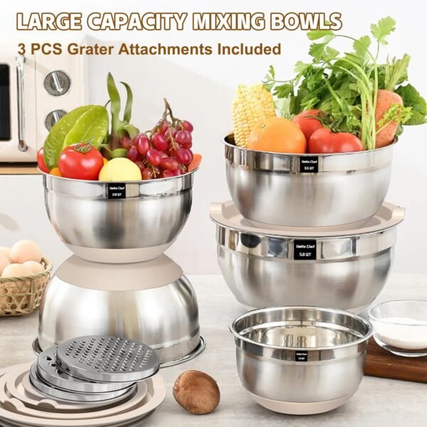 Umite Chef Mixing Bowls with Airtight Lids Set, 8PCS Stainle... - Image 5