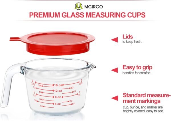 M MCIRCO 6 Pcs Glass Measuring Cups with Lids Set, 1-Cup, 2-... - Image 3