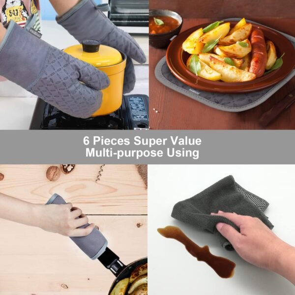 KEGOUU Oven Mitts and Pot Holders 6pcs Set, Kitchen Oven Glo... - Image 6