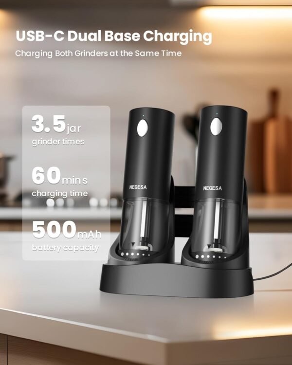 Electric Salt and Pepper Grinder Set with Rechargeable Base ... - Image 2