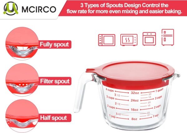 M MCIRCO 6 Pcs Glass Measuring Cups with Lids Set, 1-Cup, 2-... - Image 5