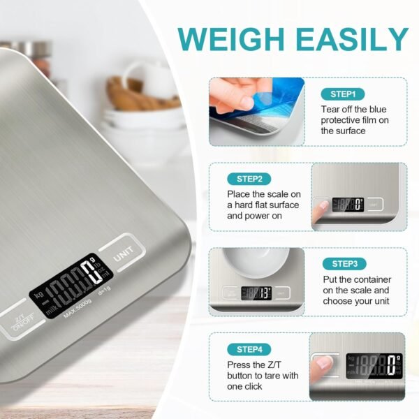Food Scale, 11lb Kitchen Scale with 6 Units Tare Function & ... - Image 5