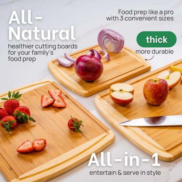 GREENER CHEF Organic Bamboo Cutting Board Set of 3 with Life... - Image 4