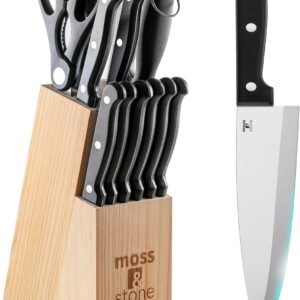 Moss & Stone 14 Pcs Knife Block Set Stainless Steel, Premium...