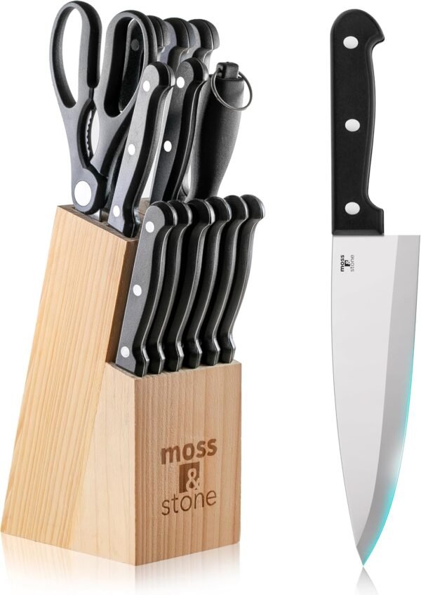Moss & Stone 14 Pcs Knife Block Set Stainless Steel, Premium...