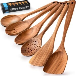Zulay Kitchen 6-Piece Wooden Cooking Spoons Set – Heat-Resis...