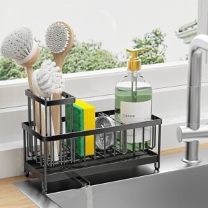 Cisily Black Sponge Holder for Kitchen Sink, Sink Caddy Orga...