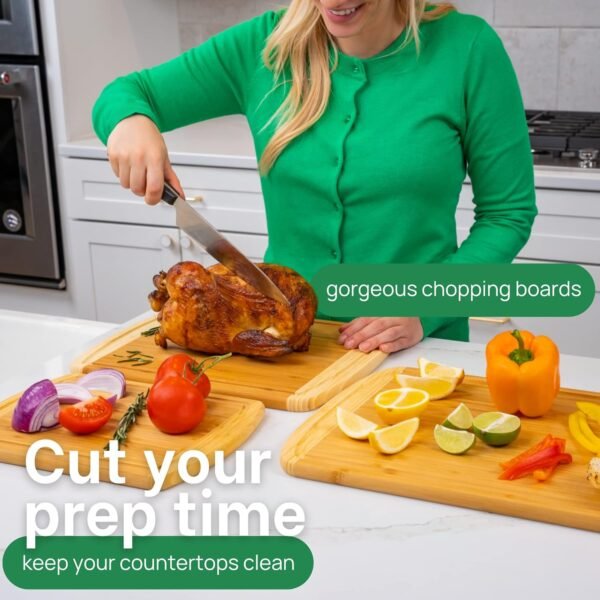 GREENER CHEF Organic Bamboo Cutting Board Set of 3 with Life... - Image 6