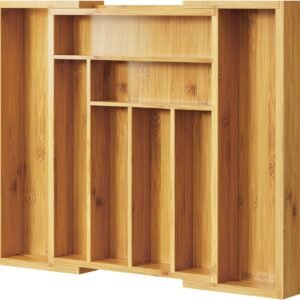Pipishell Bamboo Silverware Organizer, Expandable Cutlery Tr...