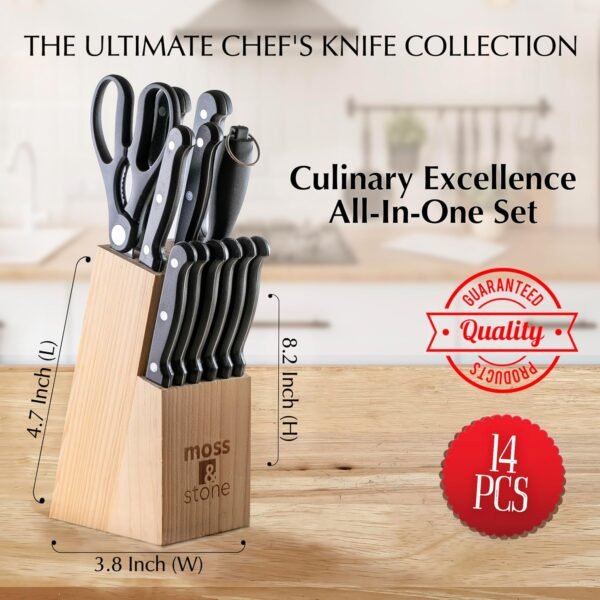 Moss & Stone 14 Pcs Knife Block Set Stainless Steel, Premium... - Image 4