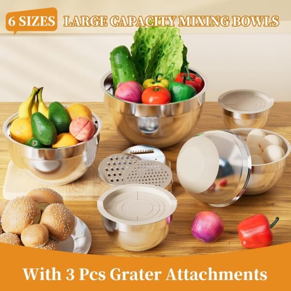 Mixing Bowls with Lids Set, 6 Piece Stainless Steel Nesting ... - Image 3