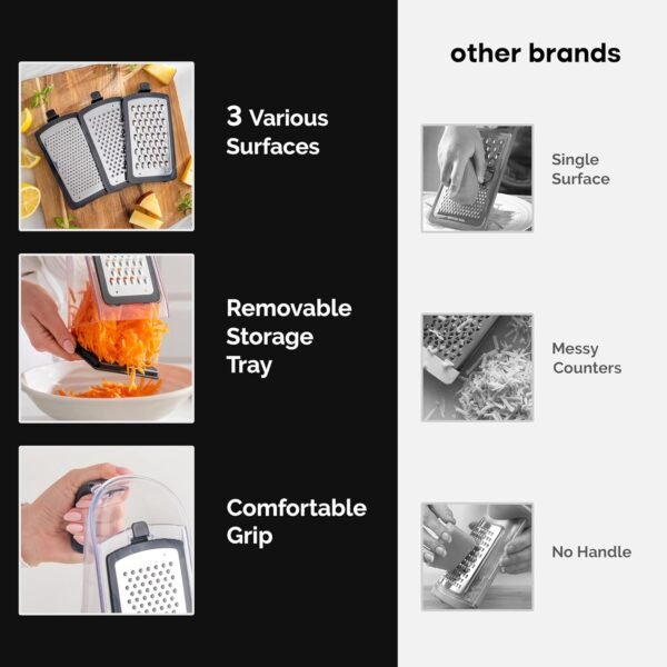 Cheese Grater with Garlic Crusher- Box Grater Vegetable Shre... - Image 2