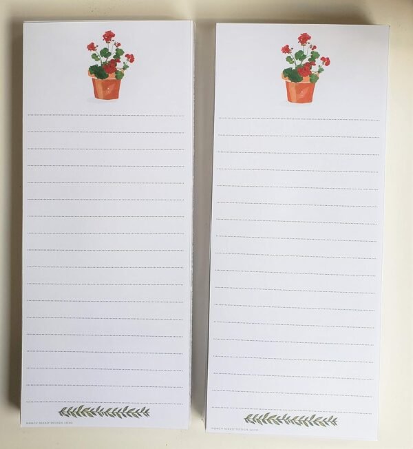 GERANIUMS Refrigerator Notepads - SET OF TWO PADS