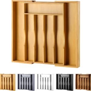 Expandable Bamboo Kitchen Drawer Organizer for Cutlery and U...