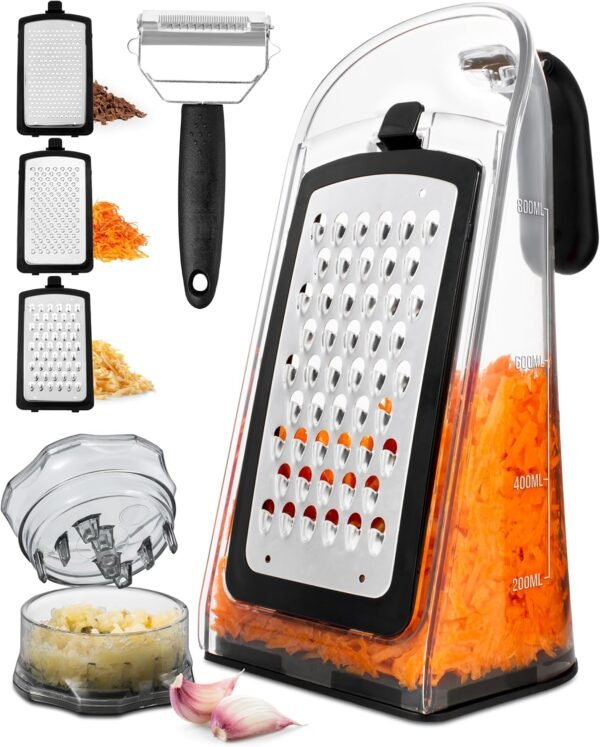 Cheese Grater with Garlic Crusher- Box Grater Vegetable Shre...