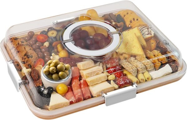 Charcuterie Board with Clear Lid, Travel Portable Cheese Boa...