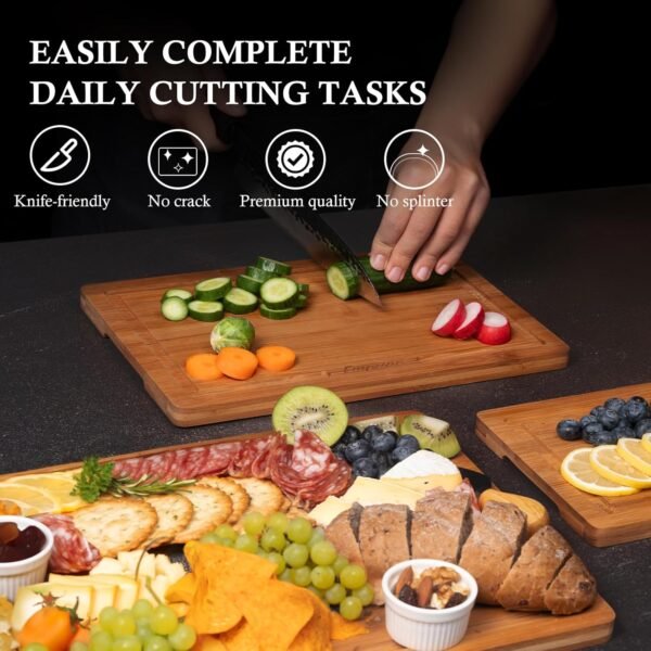 Empune Bamboo Cutting Board Set, Wood Cutting Boards for Kit... - Image 3