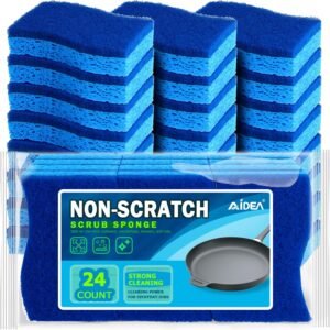 AIDEA Non Scratch Scrub Sponge, 24Count, Sponges for Dishes,...