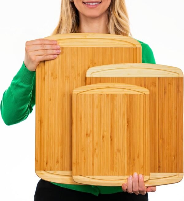 GREENER CHEF Organic Bamboo Cutting Board Set of 3 with Life... - Image 7