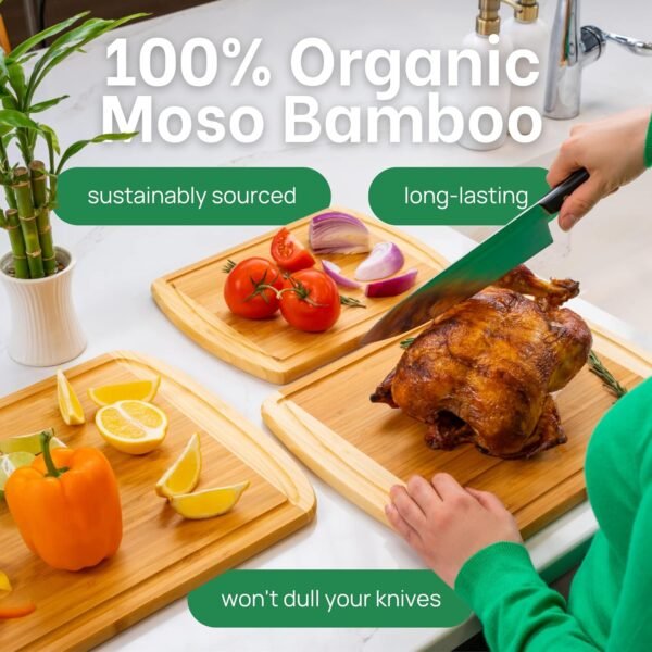 GREENER CHEF Organic Bamboo Cutting Board Set of 3 with Life... - Image 2