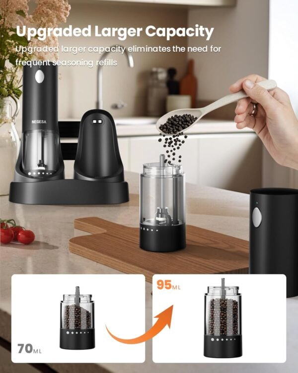 Electric Salt and Pepper Grinder Set with Rechargeable Base ... - Image 6