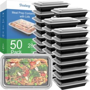 50 Pack (100-Piece) 28 oz Meal Prep Containers Reusable with...
