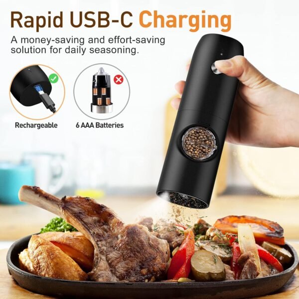 Electric Salt and Pepper Grinder Set, Rechargeable Automatic... - Image 2