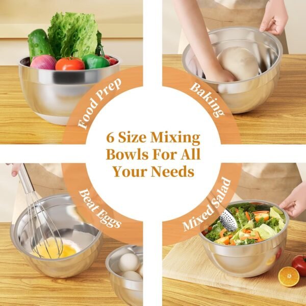 Mixing Bowls with Lids Set, 6 Piece Stainless Steel Nesting ... - Image 7