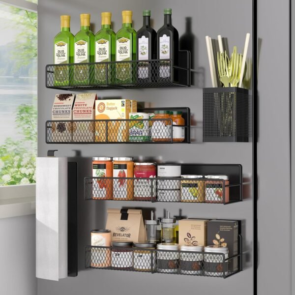 Magnetic Spice Rack for Refrigerator, 6 Pack 100% Metal Stro...