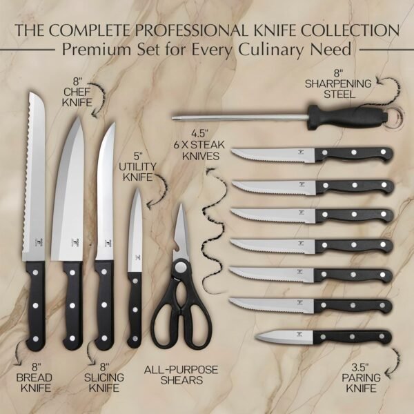 Moss & Stone 14 Pcs Knife Block Set Stainless Steel, Premium... - Image 2