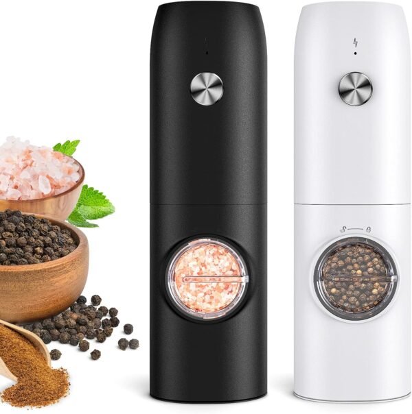 Electric Salt and Pepper Grinder Set, Rechargeable Automatic...