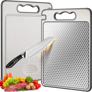 Double Sided 304 Stainless Steel & Wheat Straw Cutting Board...