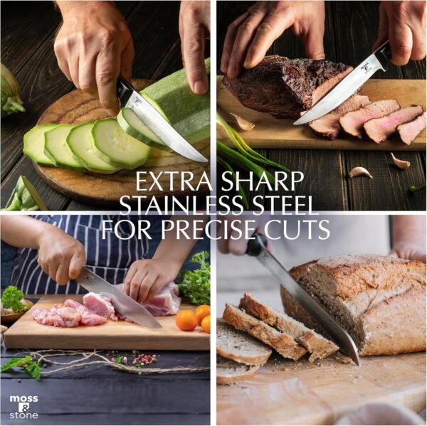 Moss & Stone 14 Pcs Knife Block Set Stainless Steel, Premium... - Image 7