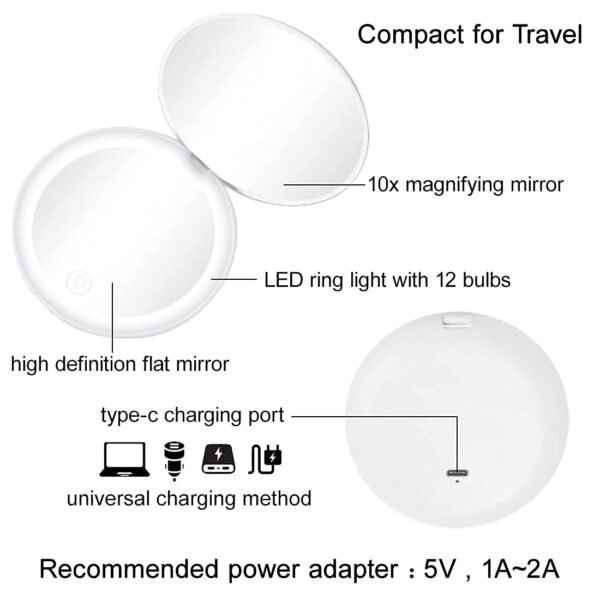 Compact Mirror with LED Light,1x/10x Magnifying Rechargeable... - Image 6