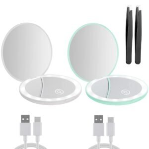 Compact Mirror with LED Light,1x/10x Magnifying Rechargeable...
