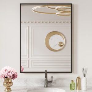 LOAAO 24"X32" Black Rectangle Bathroom Mirror Wall, Matte Bl...